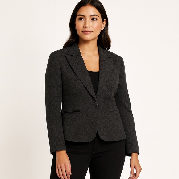 Style & Co Paisley Pattern Cropped Blazer Jacket Black Size 14 - Picture 2 of 16